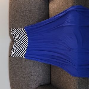 Womens 3x, strapless, maxi dress. Blue, white & black.